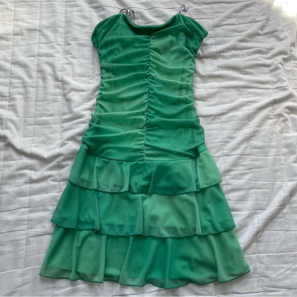 le chateau Shimmering Green Ruffled Formal Dress for Girls